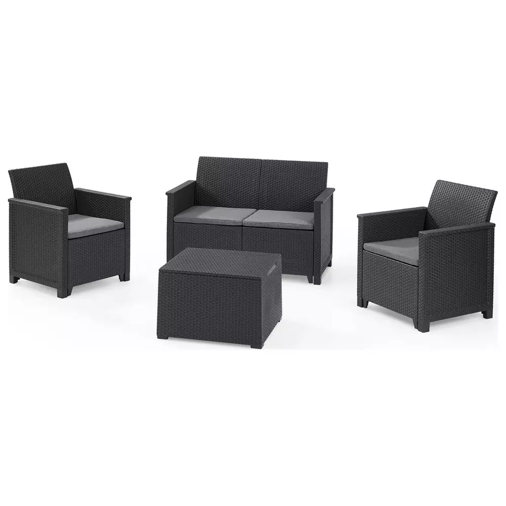 Keter Emma 4 Seater Rattan Effect Garden Sofa Set - Grey