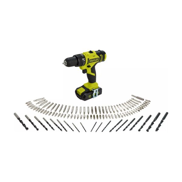Guild 18V Cordless Impact Drill with 100 Accessories - 2.0AH