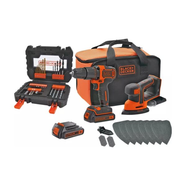 Black + Decker 18V Cordless Hammer Drill & Mouse with Batt