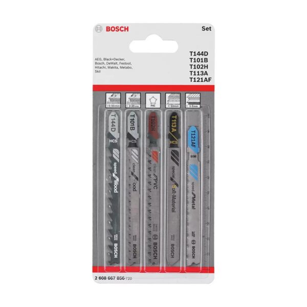 Bosch 5 Piece All Rounder T-Shank Jigsaw Blade Set