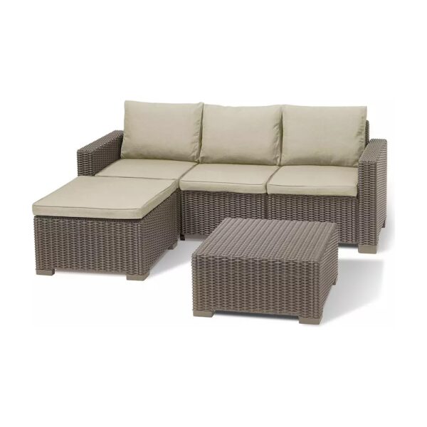Keter California 3 Seater Garden Corner Sofa Set-Cappuccino