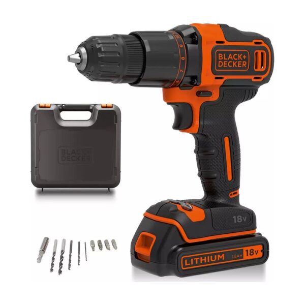 Black + Decker 18V Cordless Hammer Drill with Battery