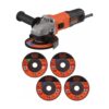 Black + Decker 115mm Angle Grinder & 5 Cutting Discs - 710W