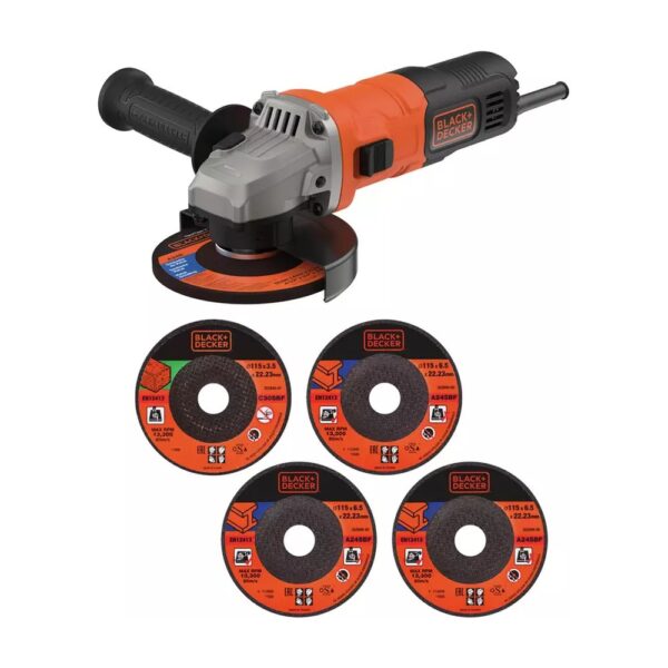 Black + Decker 115mm Angle Grinder & 5 Cutting Discs - 710W